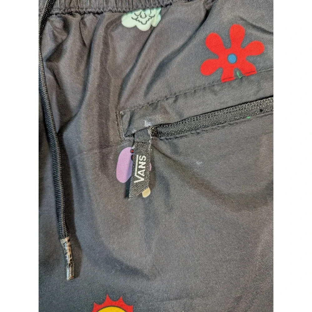 Vans Mens Large Black Mushroom Flower Sun Print Elastic Waist Mesh Lined Shorts